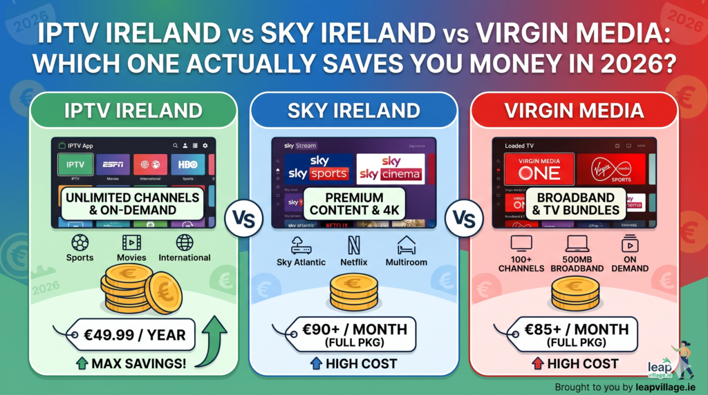 IPTV Ireland vs Sky Ireland vs Virgin Media price comparison 2026