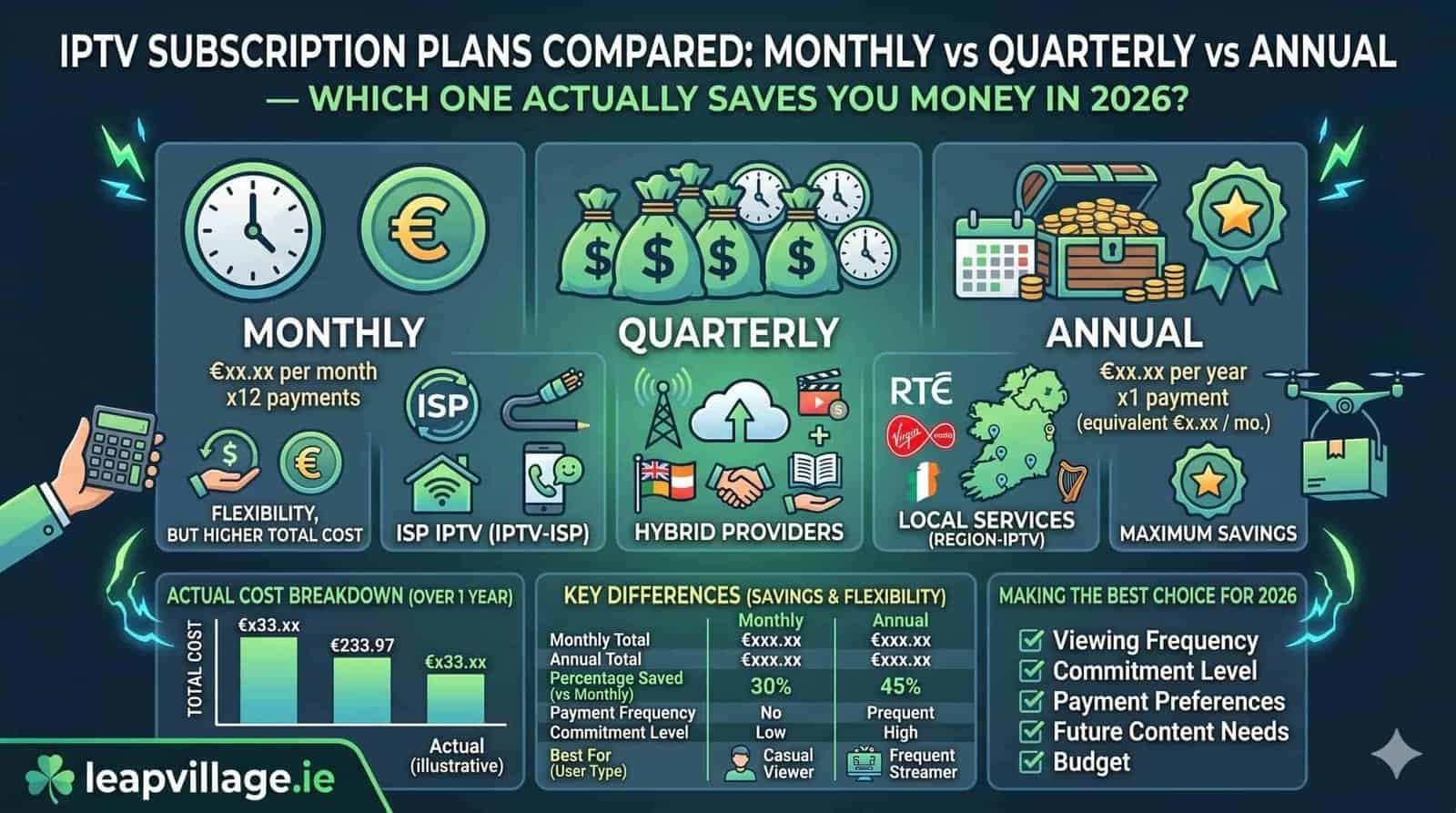 IPTV subscription plans compared monthly quarterly annual 2026